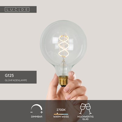 Lucide G125 - Glühfadenlampe - Ø 12,5 cm - LED Dim. - E27 - 1x4,9W 2700K - Transparent